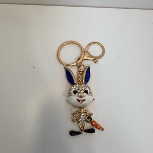 Bunny Rabbit Crystal Enamel Keychain / purse charm - Blue, White, Orange, Black